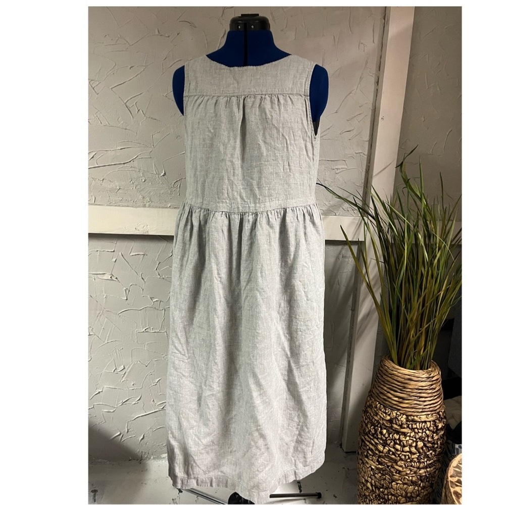 Ines de la Fressange light grey midi dress large cotton linen blend